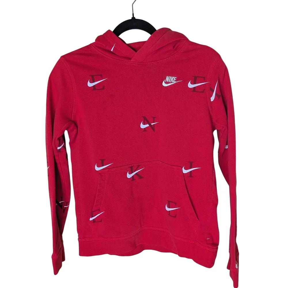 Nike Kids‎ L Red All-Over Swoosh Hoodie – Sporty Streetwear Aesthetic